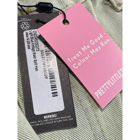 PrettyLittleThing Vintage Wash Split Hem Jeans Womens Size US 10 Green Tint - Picture 6 of 8